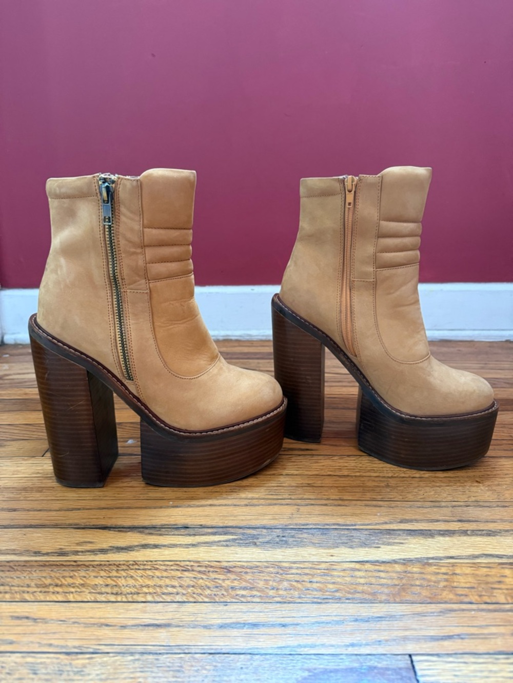 Jeffrey Campbell leather Platform Ankle Boots in Tan